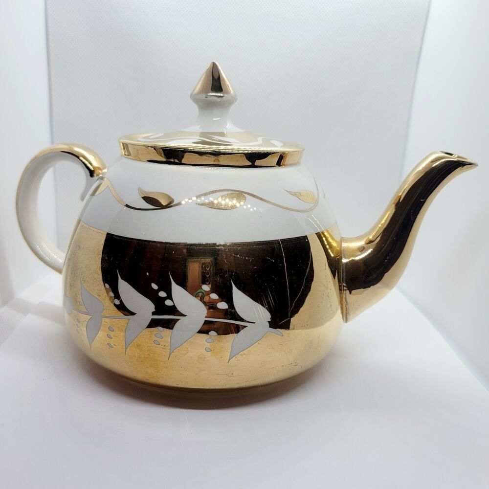 GIBSON STAFFORDSHIRE England Teapot Tea‎ Pot Cream w/ Gold
